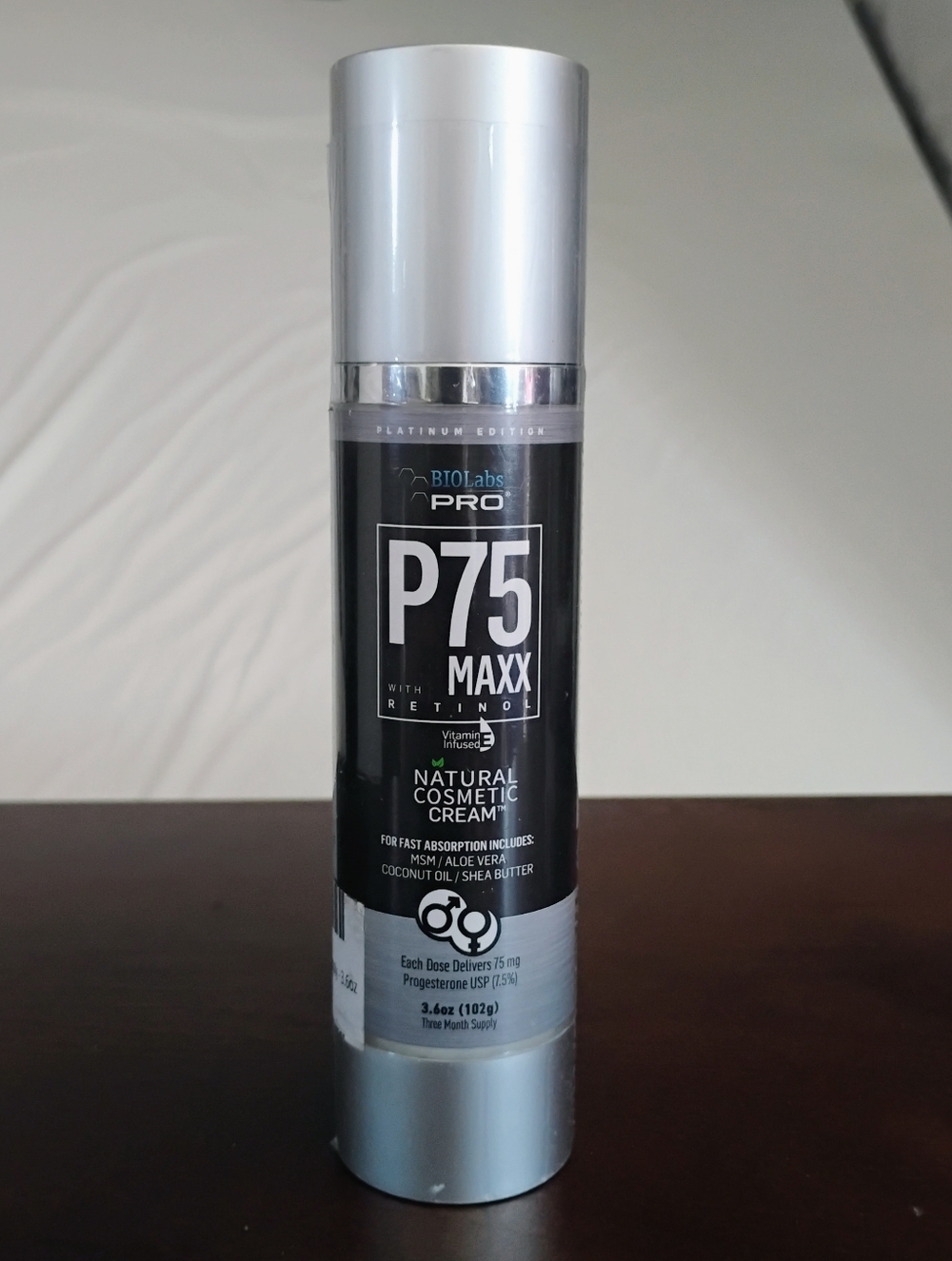 P75 Maxx Natural Cosmetic Cream - Silver & Black Pump Bottle 3.6 oz
